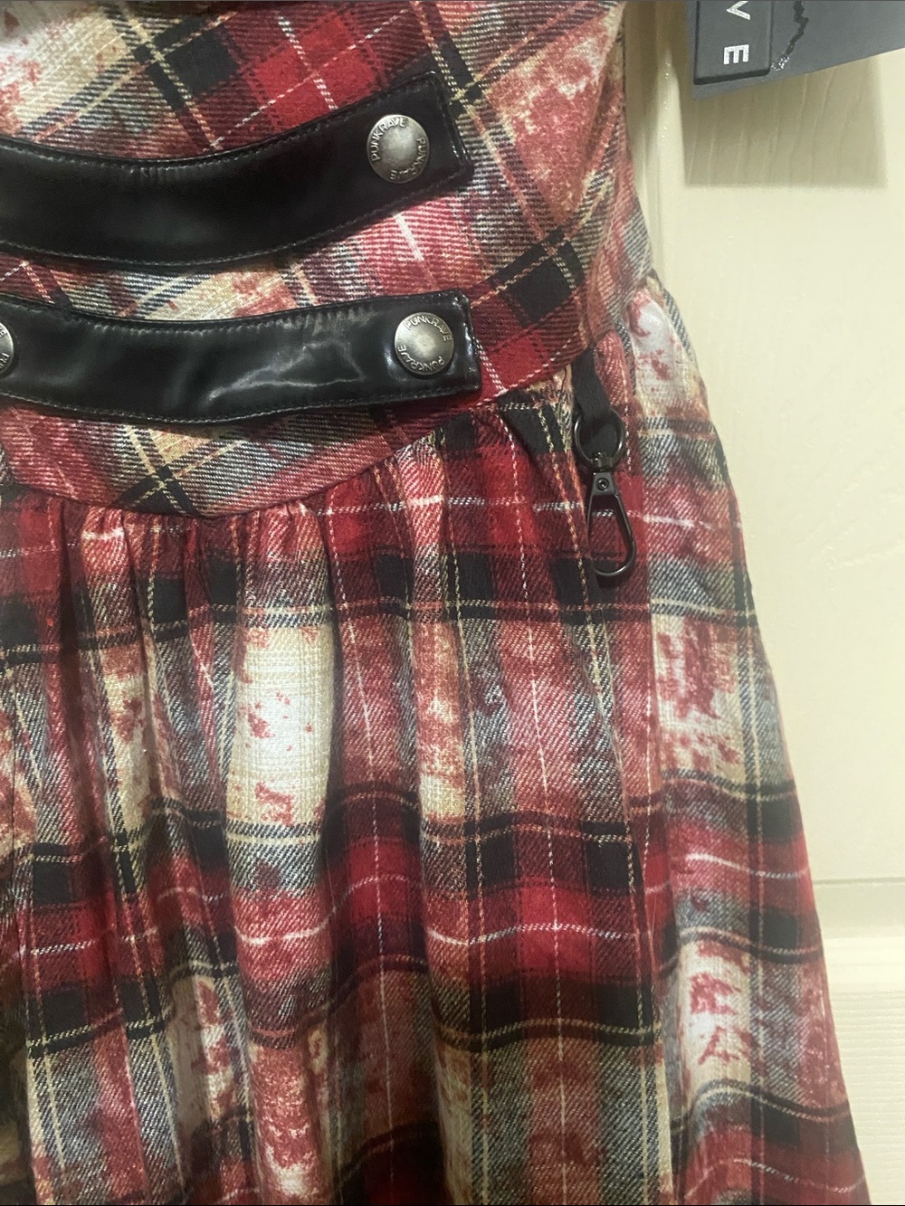 Punk Rave Red Plaid Maxi Dress with Faux Leather Straps - Picture 3 of 4